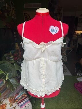 Hollister Cream Ruffle Button-Front Tank Top